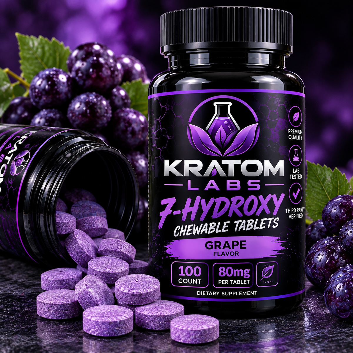 7-Hydroxy Tablets 80 MG – 100 Count | Grape, Blue Raspberry, Lemonade and Baja