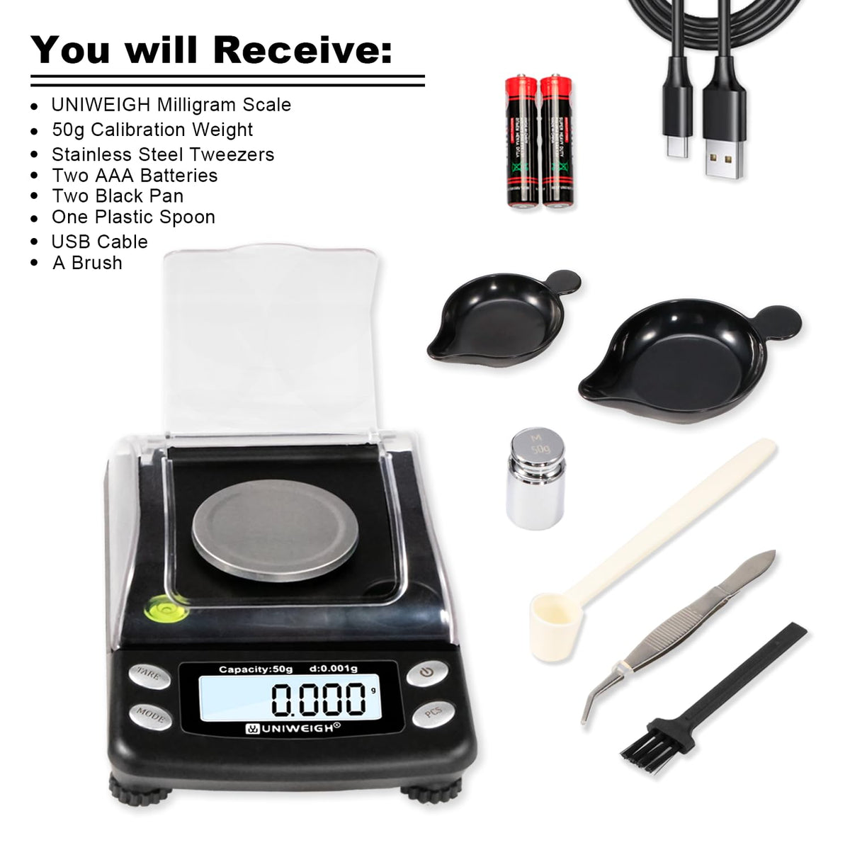 Milligram Scale Precision 0.001g/50g mg Scale for Weighing Powders