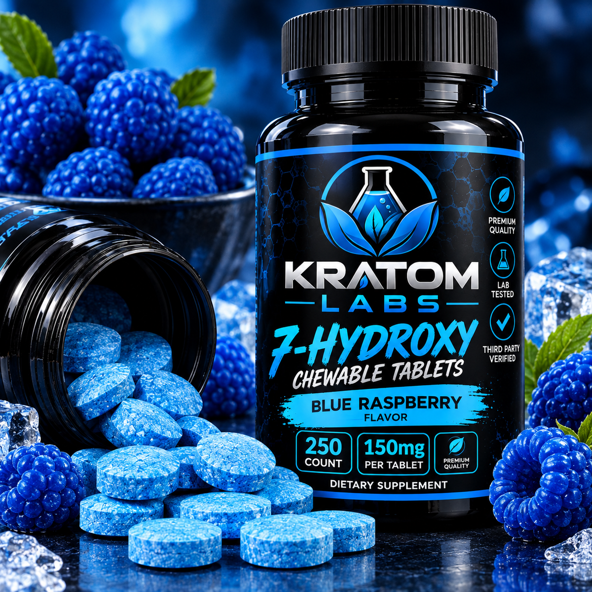 7-Hydroxy Tablets 150 MG– 250 Count | Grape, Blue Raspberry, Lemonade, Baja