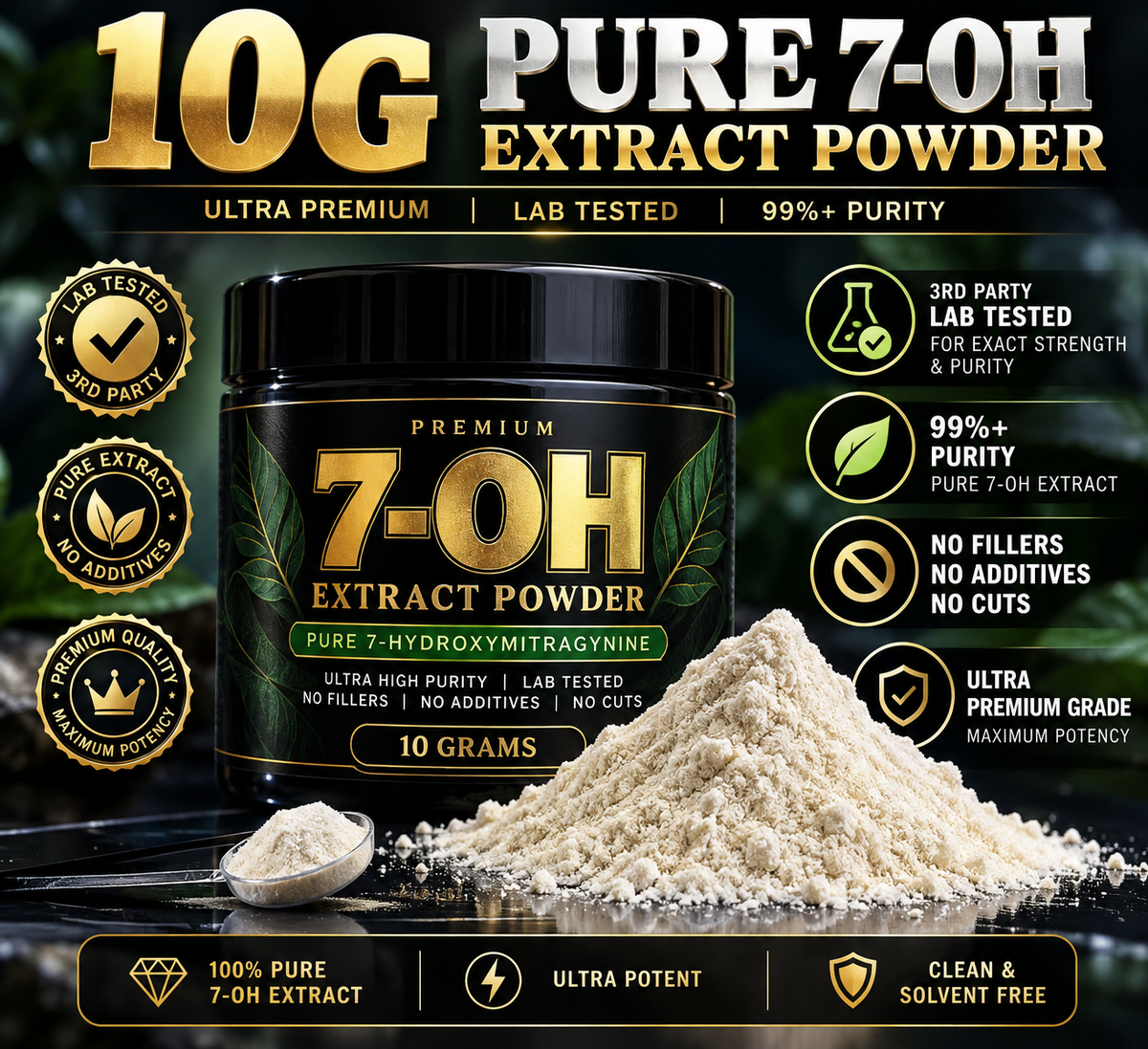99.9% 7-OH Extract Powder — 10 Gram Package